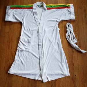 Vintage 70s 80s white primary colors terrycloth bathrobe robe unisex retro OS